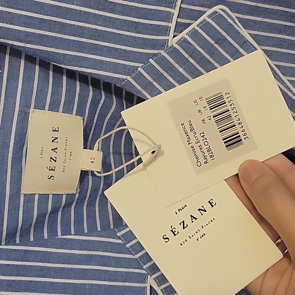 Sezane Maxence Pajama 100% Cotton Shirt Sz 10 - Picture 9 of 11